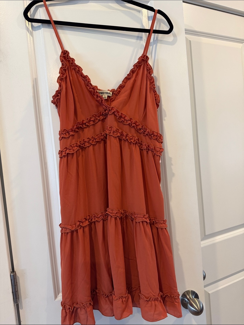 Inspired Hearts Rust Red Ruffle Mini Dress